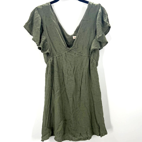 Magnolia Boutique Dark Sage Green Ruffle Cap Sleeve Short Dress Spring Large - Picture 1 of 7